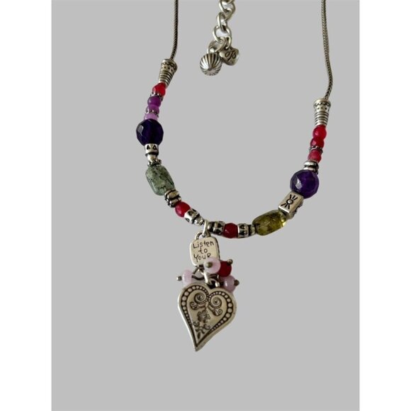Brighton Multi Gemstone Heart Pendant Silver Plated Necklace 18 Inches - Picture 1 of 5
